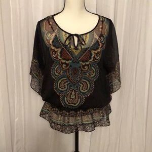 Madison Brown Sheer Blouse with Tank Top Size L